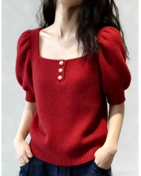 Commuting short sleeve T-shirt red tops for women