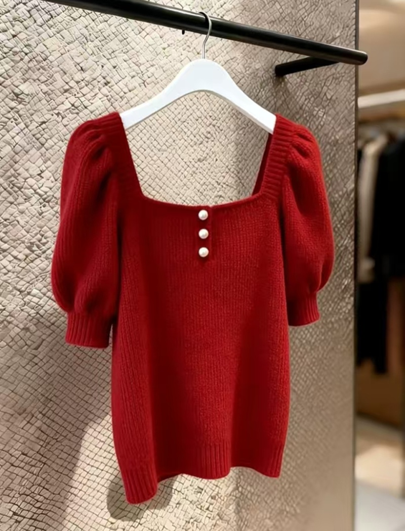 Commuting short sleeve T-shirt red tops for women