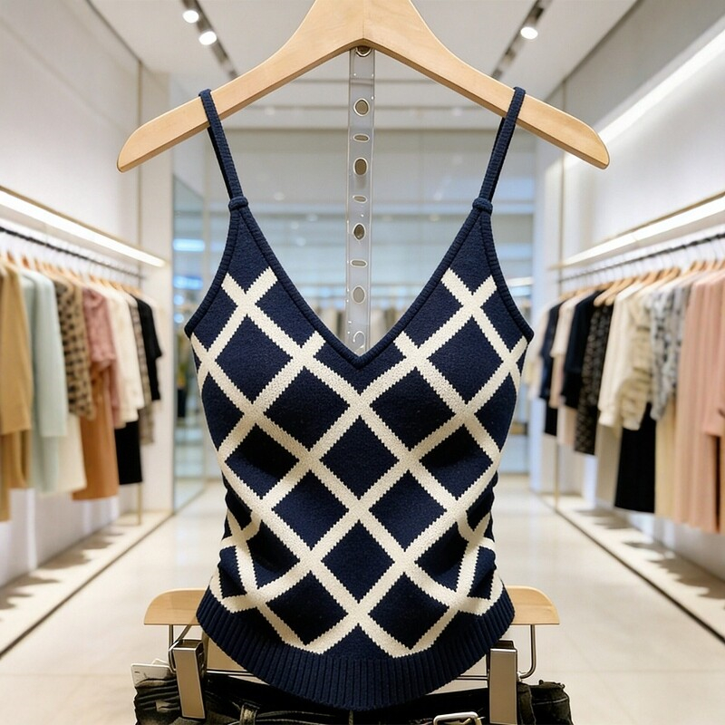 Sling spicegirl plaid tops short niche France style vest