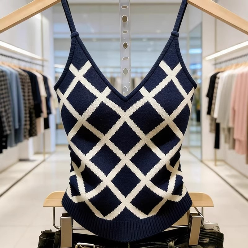 Sling spicegirl plaid tops short niche France style vest