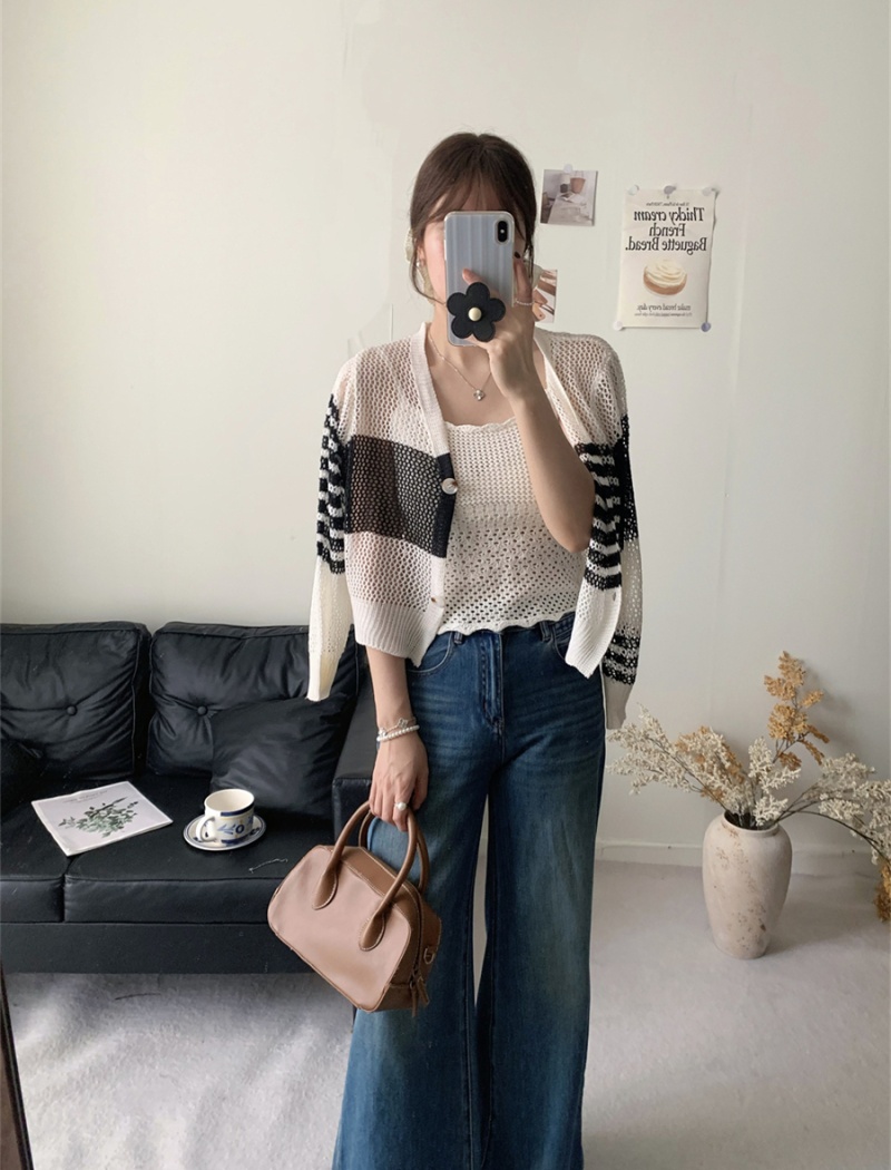 Hollow irregular smock sunscreen knitted coat for women