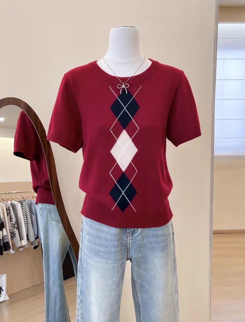 Spring fashion sweater short sleeve mixed colors tops