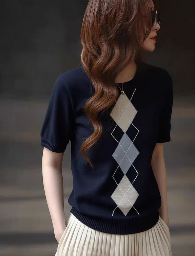 Spring fashion sweater short sleeve mixed colors tops