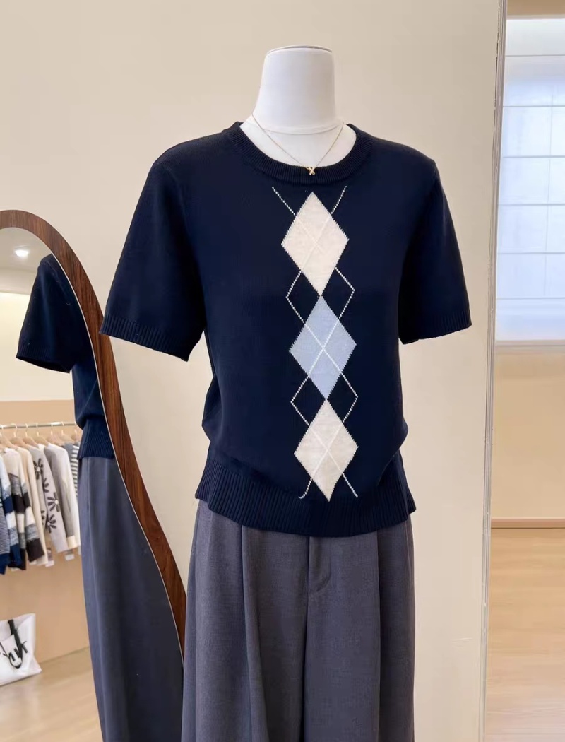 Spring fashion sweater short sleeve mixed colors tops