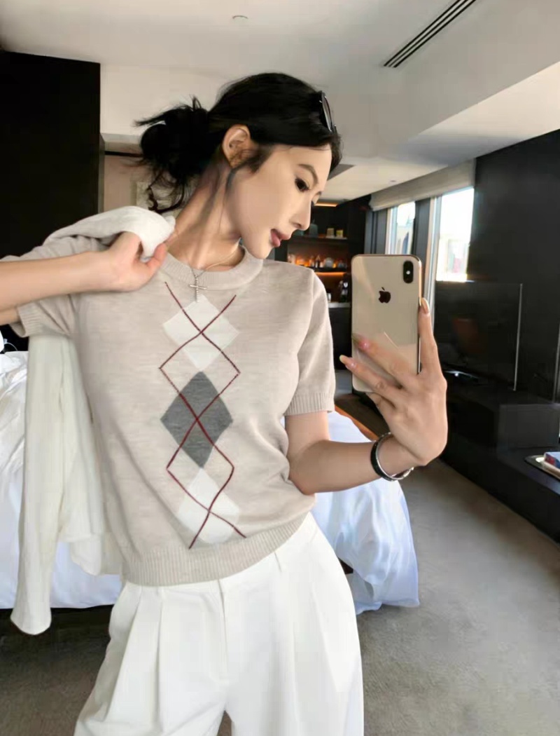 Spring fashion sweater short sleeve mixed colors tops