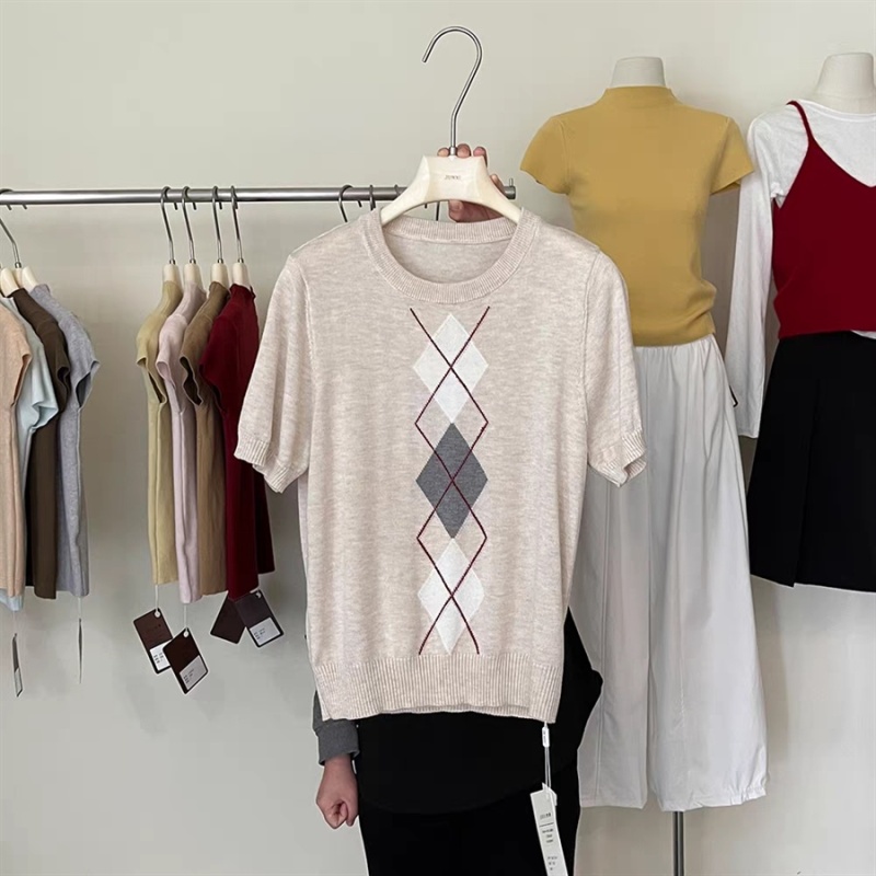 Spring fashion sweater short sleeve mixed colors tops