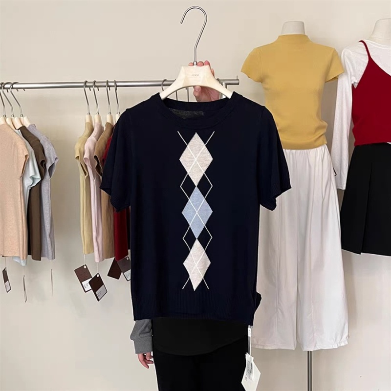 Spring fashion sweater short sleeve mixed colors tops