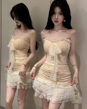 Bottoming sling wrapped chest lotus leaf edges dress