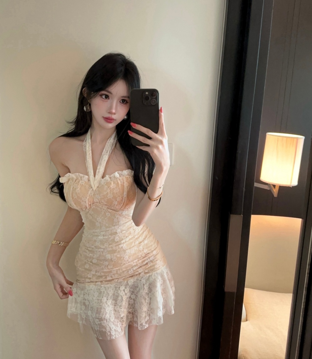 Bottoming sling wrapped chest lotus leaf edges dress