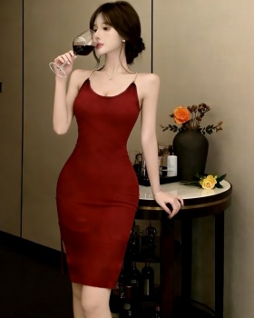 Knitted sling dress split sexy long dress for women