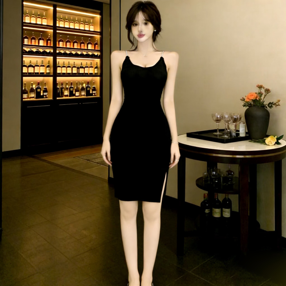 Knitted sling dress split sexy long dress for women