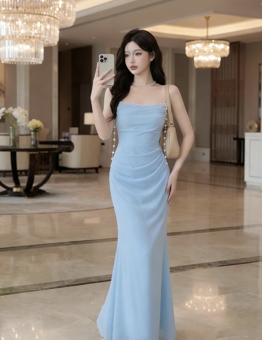 Slim sling dress chiffon evening dress for women