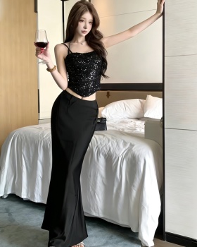 France style long skirt wrapped chest tops 2pcs set