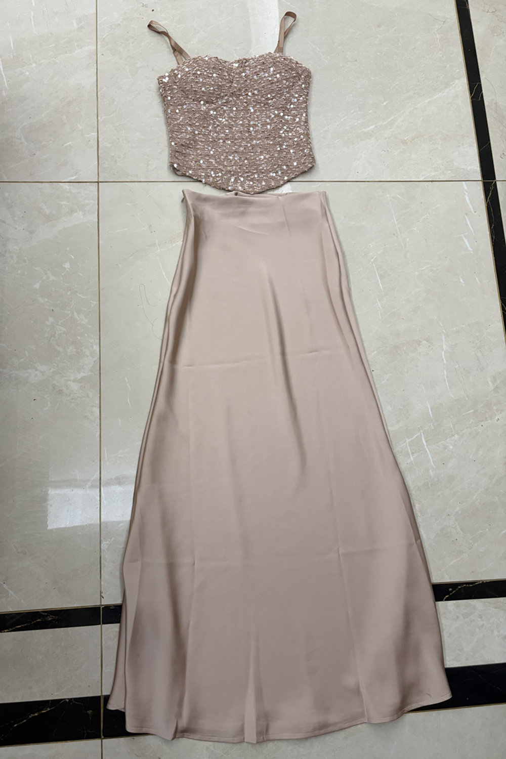 France style long skirt wrapped chest tops 2pcs set