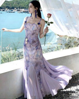 Stereoscopic niche long dress sling dress for women