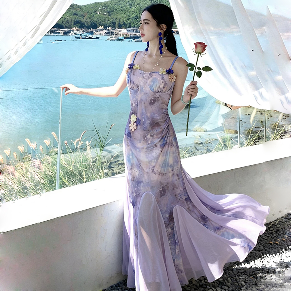 Stereoscopic niche long dress sling dress for women
