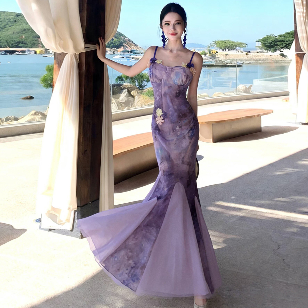 Stereoscopic niche long dress sling dress for women