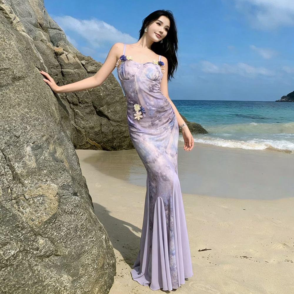 Stereoscopic niche long dress sling dress for women