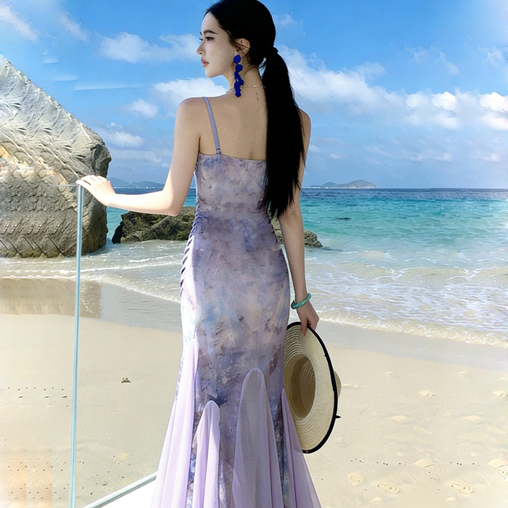 Stereoscopic niche long dress sling dress for women