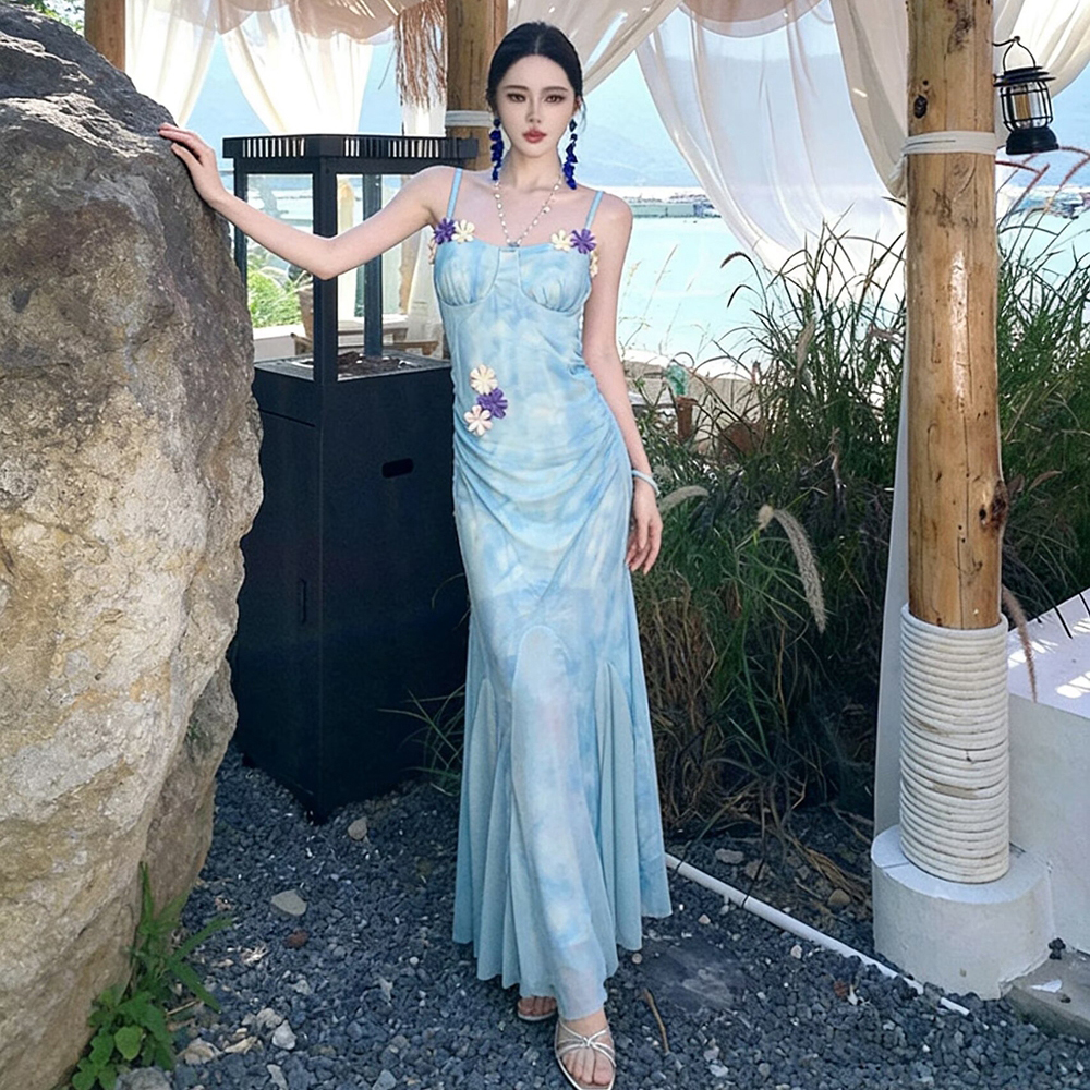 Stereoscopic niche long dress sling dress for women