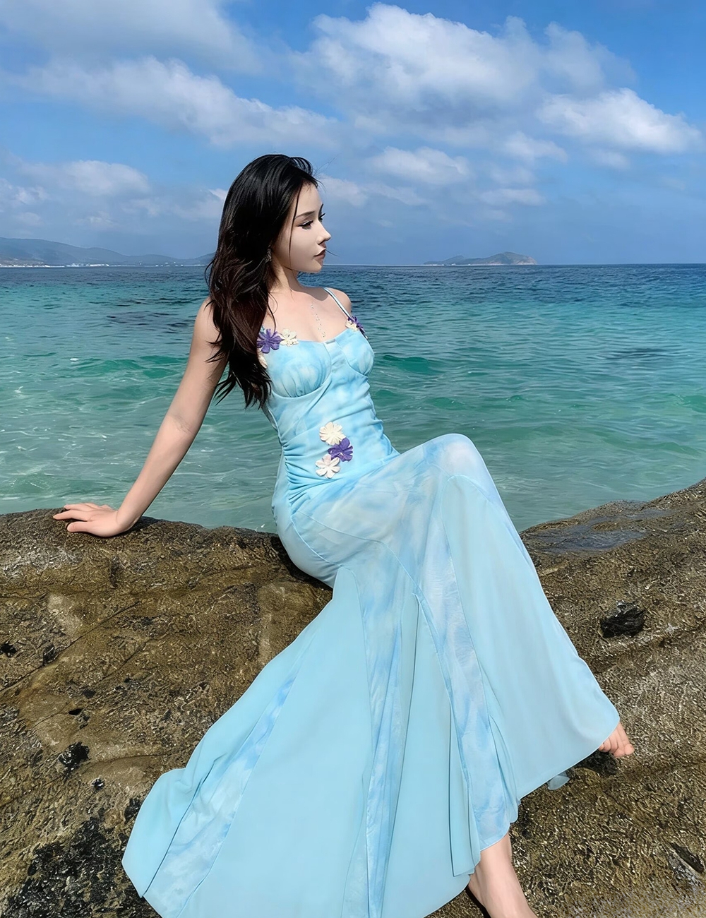 Stereoscopic niche long dress sling dress for women