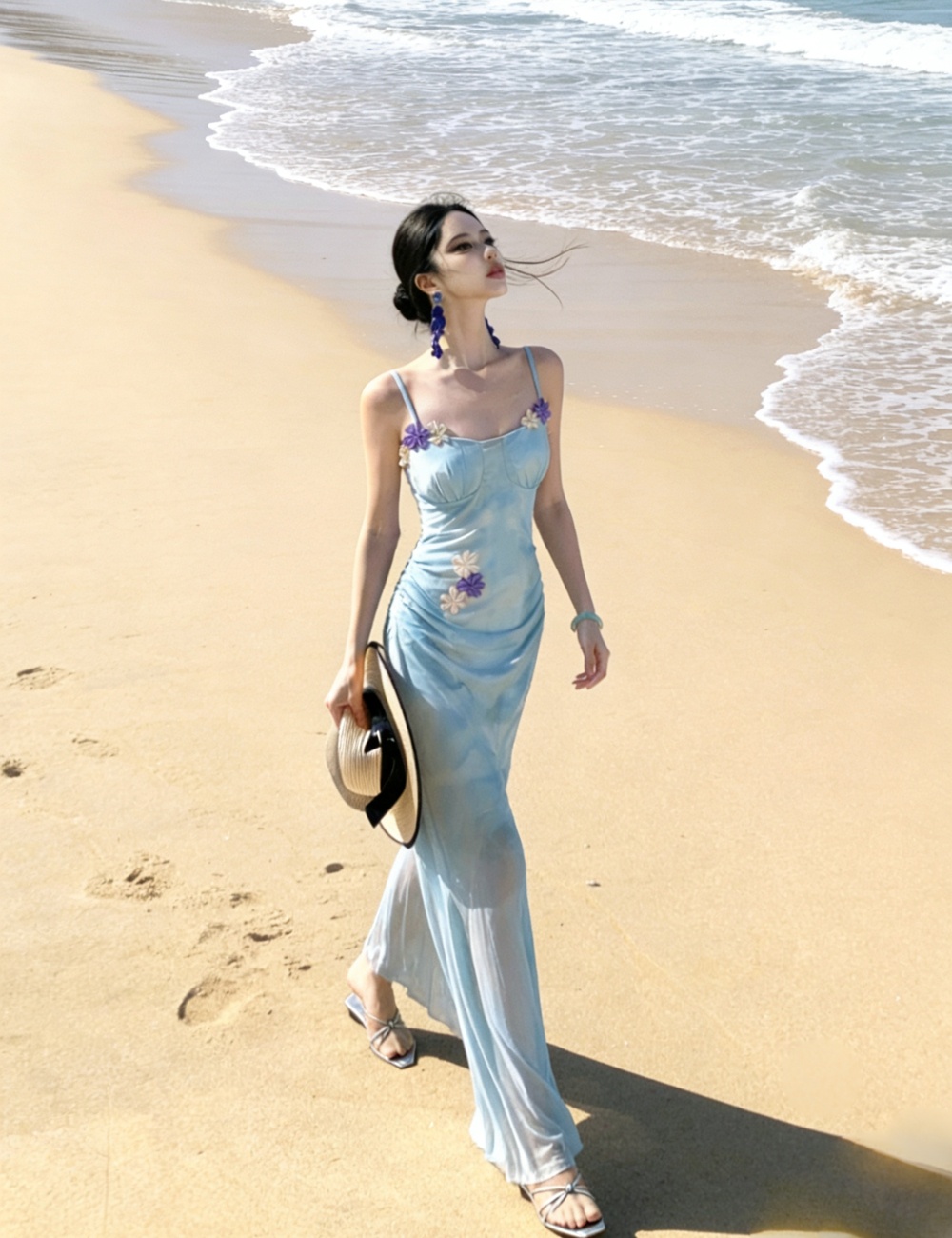 Stereoscopic niche long dress sling dress for women