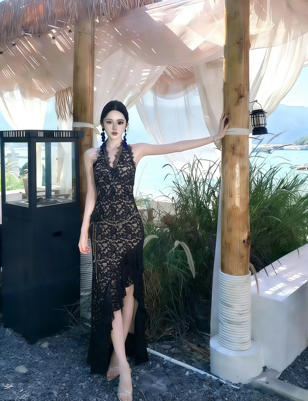 Slim spicegirl long dress lace dress for women