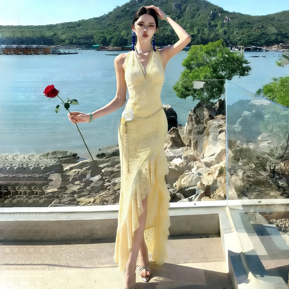 Slim spicegirl long dress lace dress for women