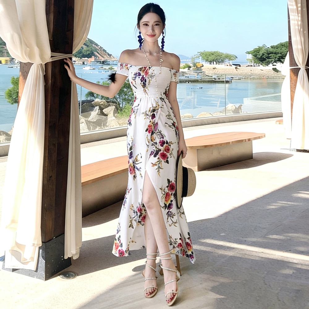 Strapless banquet seaside formal dress split sexy dress