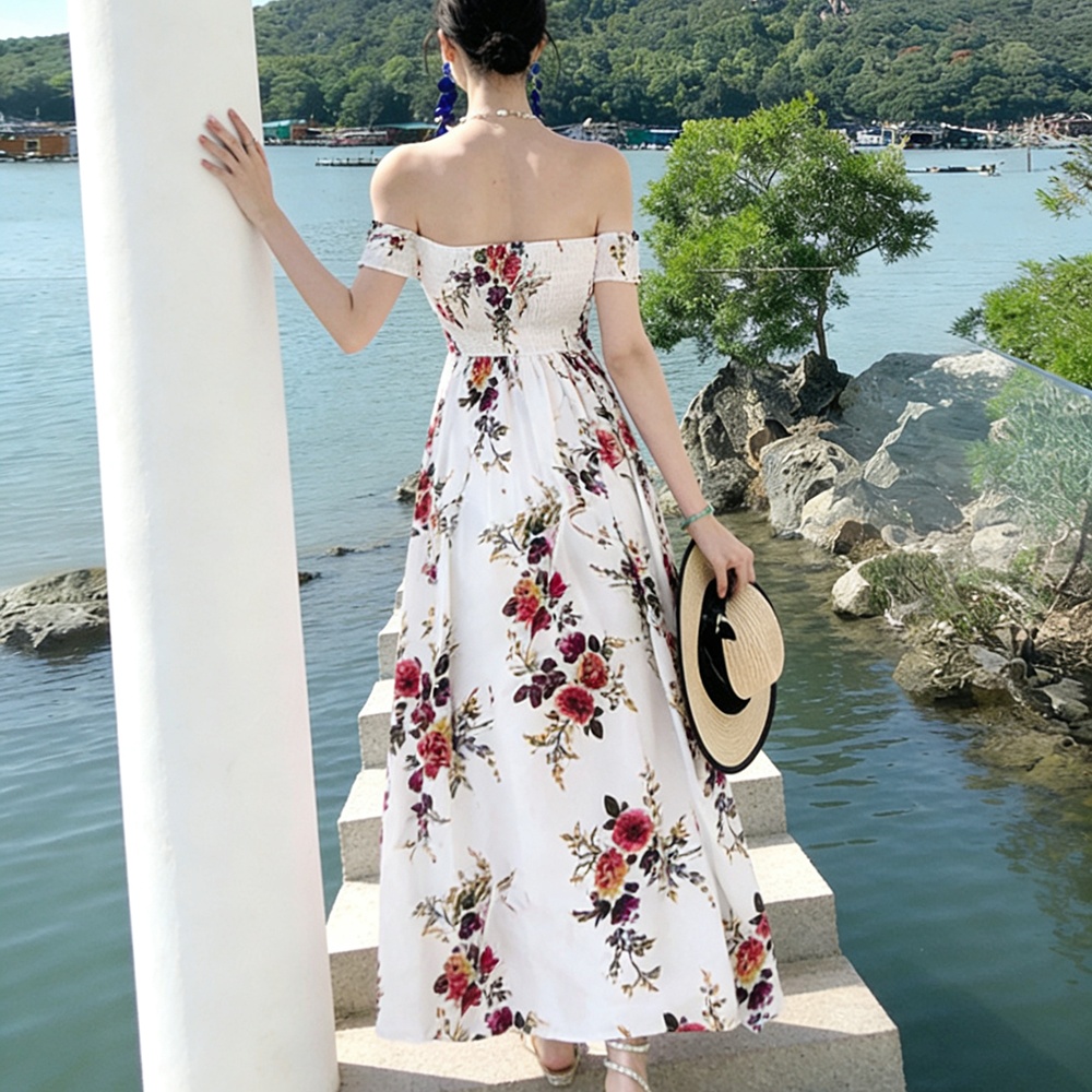 Strapless banquet seaside formal dress split sexy dress