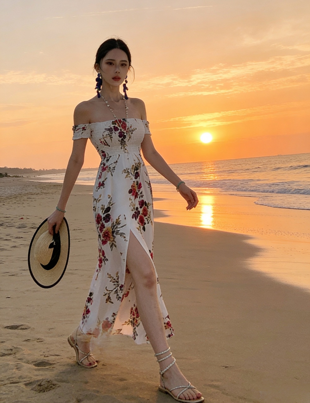 Strapless banquet seaside formal dress split sexy dress