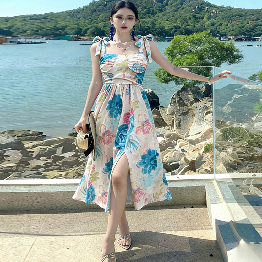 France style long floral temperament dress for women