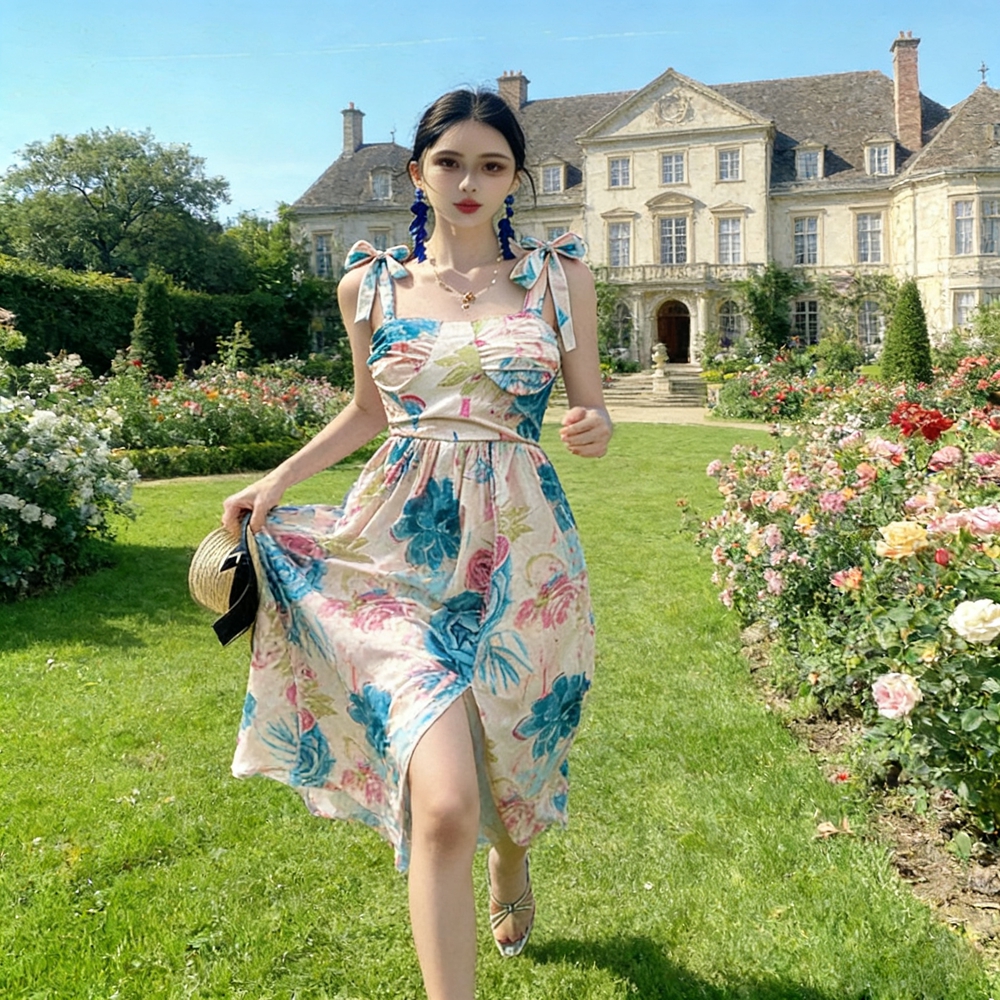 France style long floral temperament dress for women