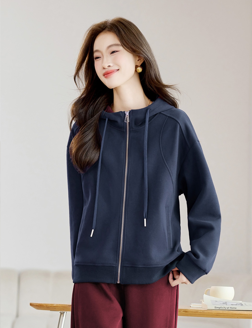 Spring and autumn slim cardigan hooded hoodie for women