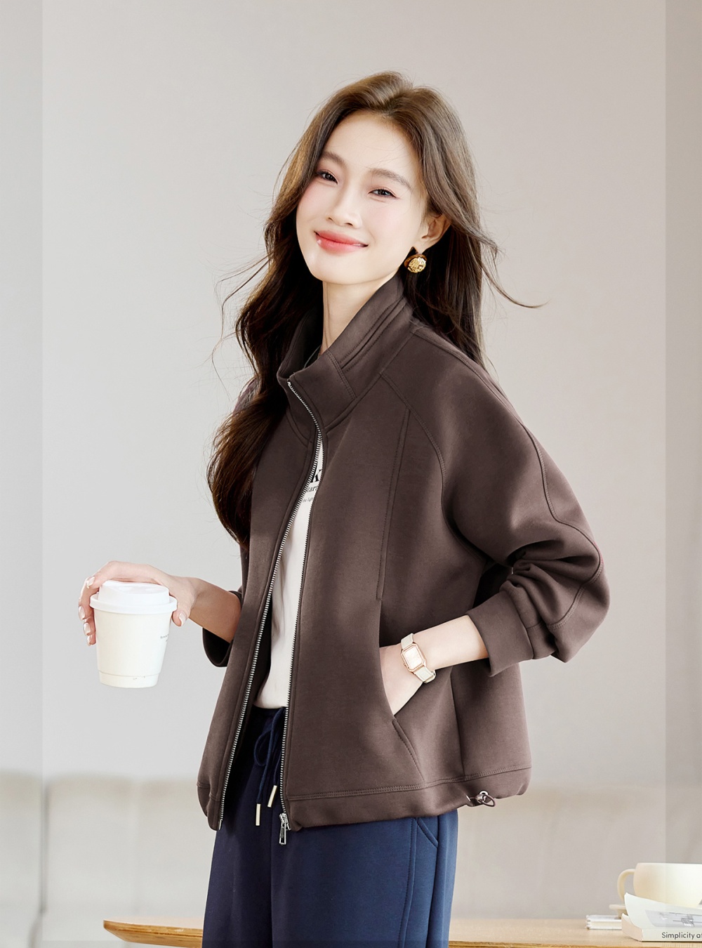 Cstand collar hoodie Casual tops for women