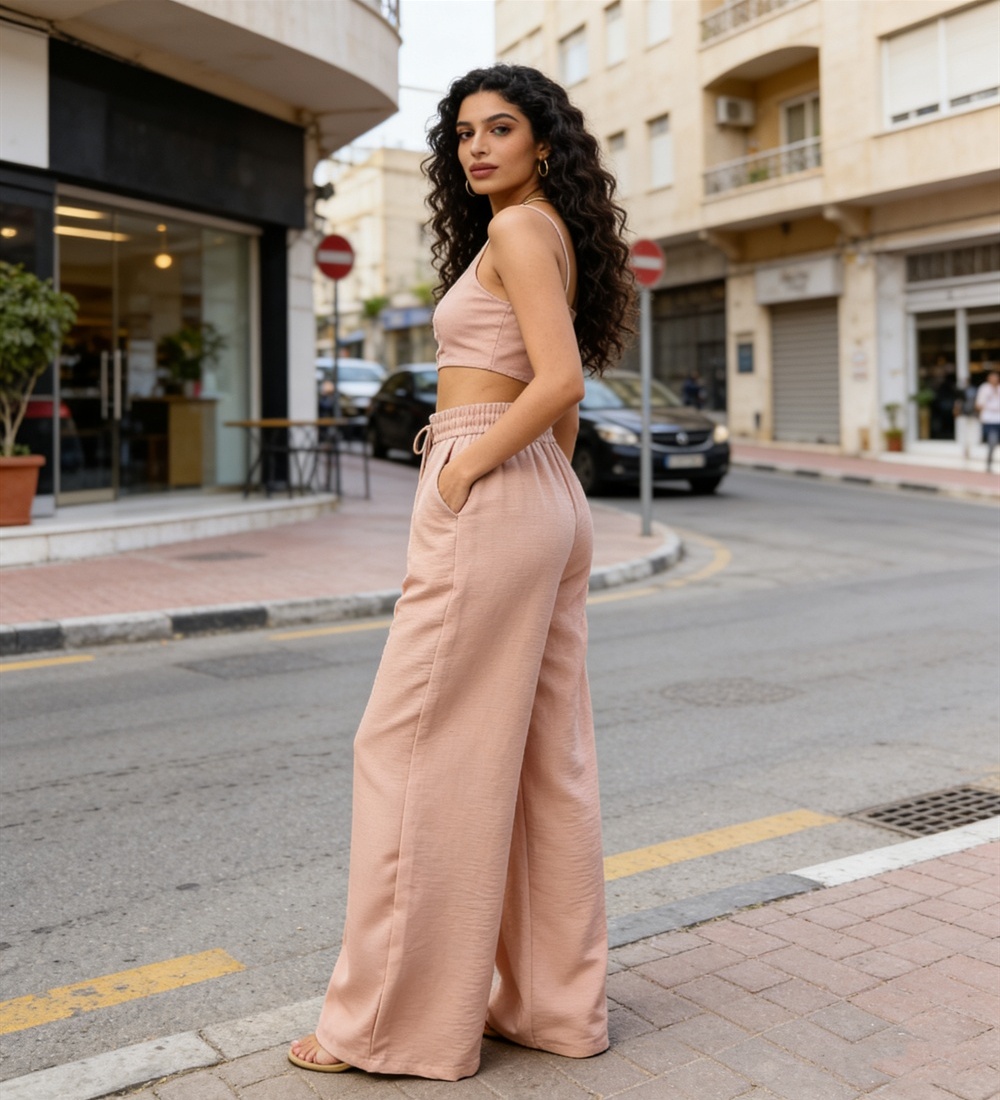 Casual high waist lazy thin wide leg pants for women