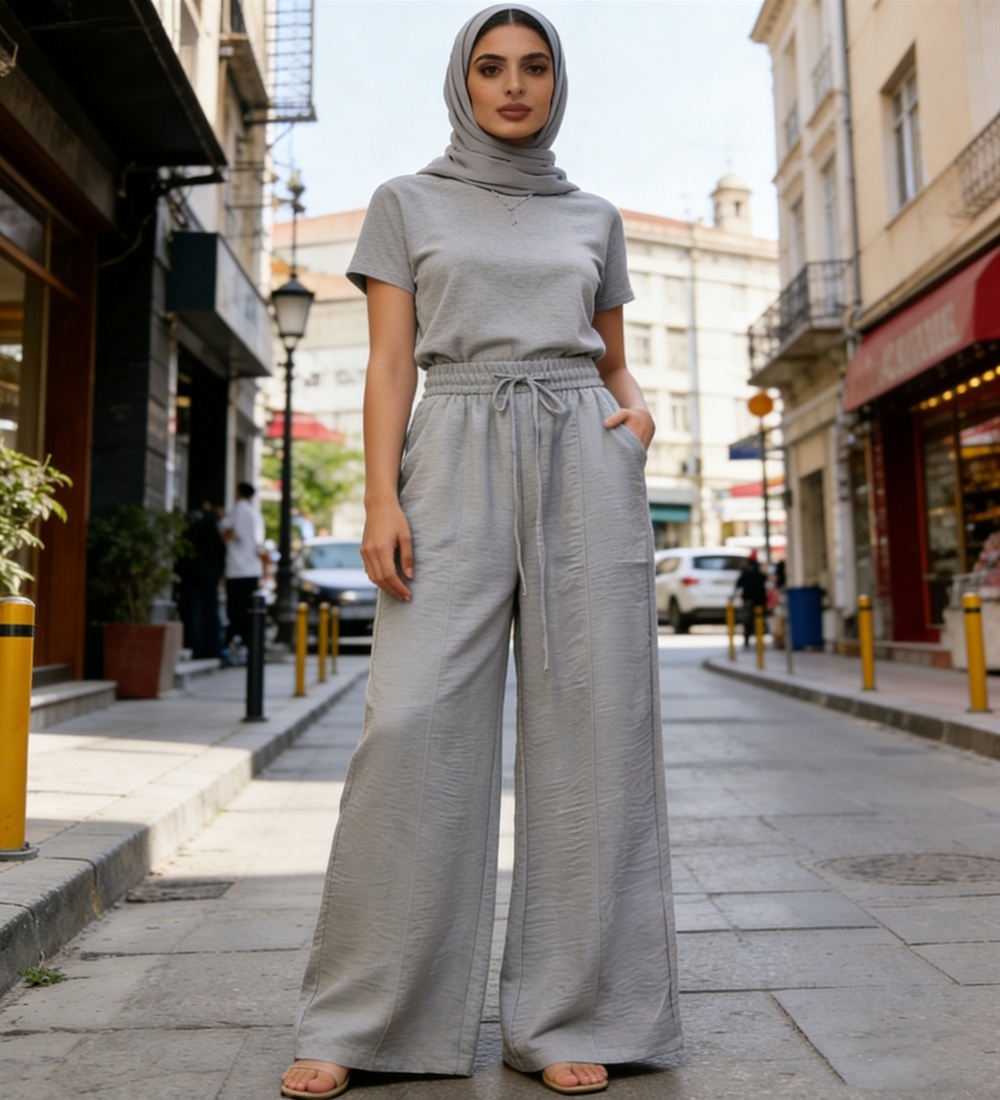 Casual high waist lazy thin wide leg pants for women