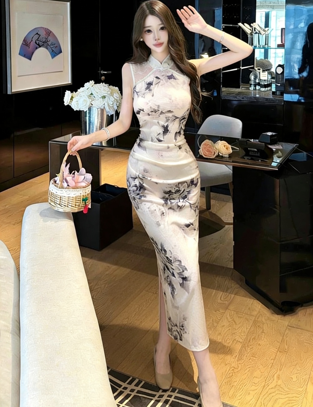 Flowers package hip cheongsam temperament fashion dress