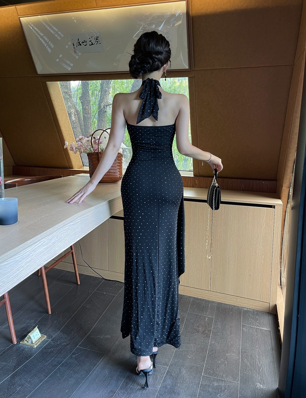 Package hip slim long dress split dress for women