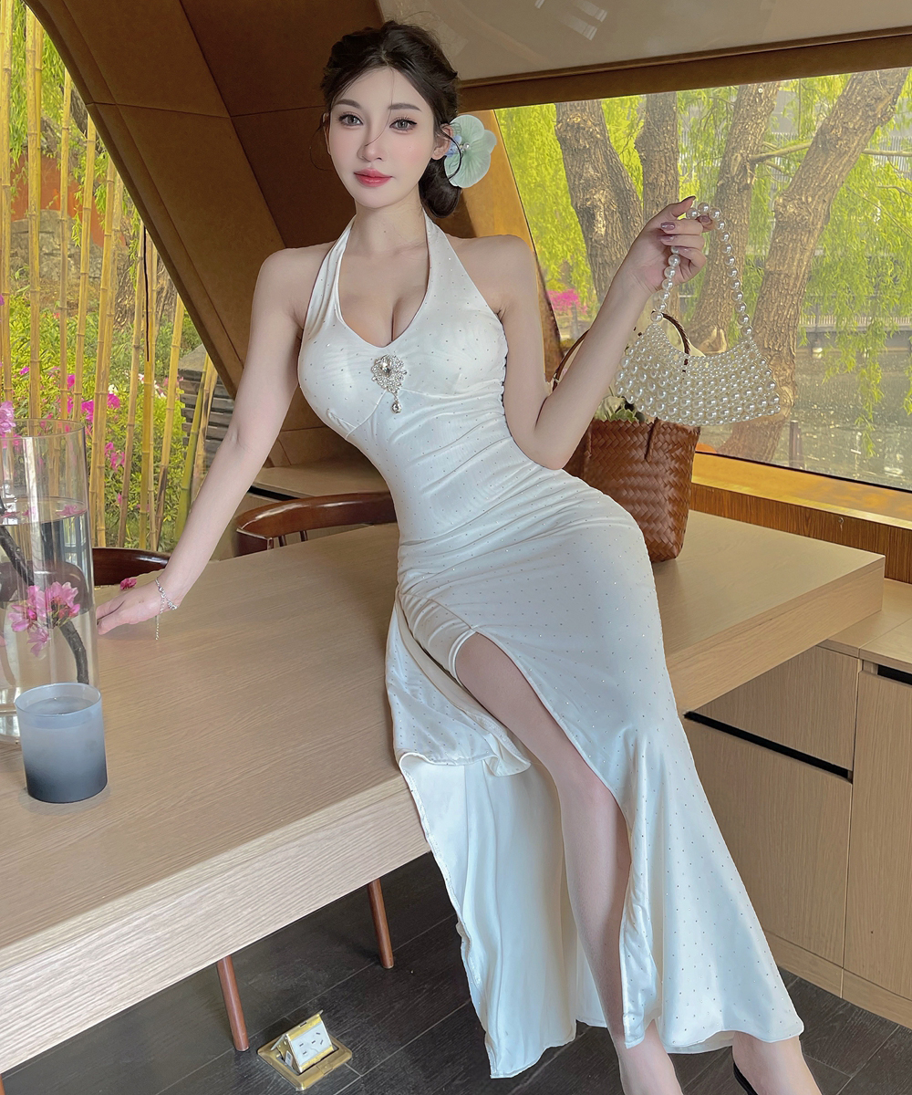 Package hip slim long dress split dress for women