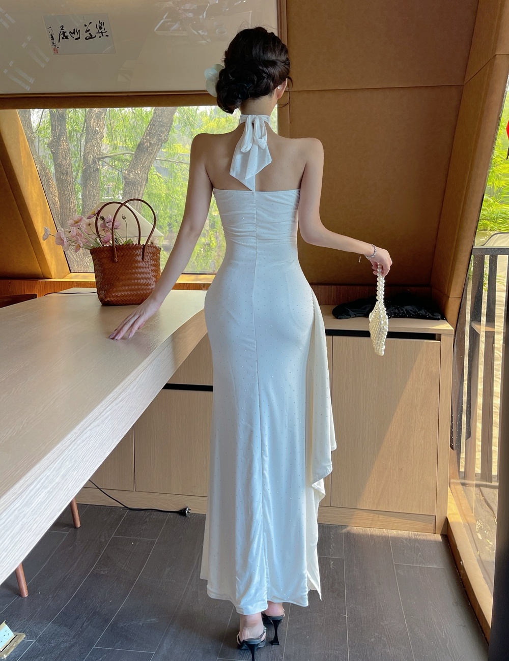 Package hip slim long dress split dress for women