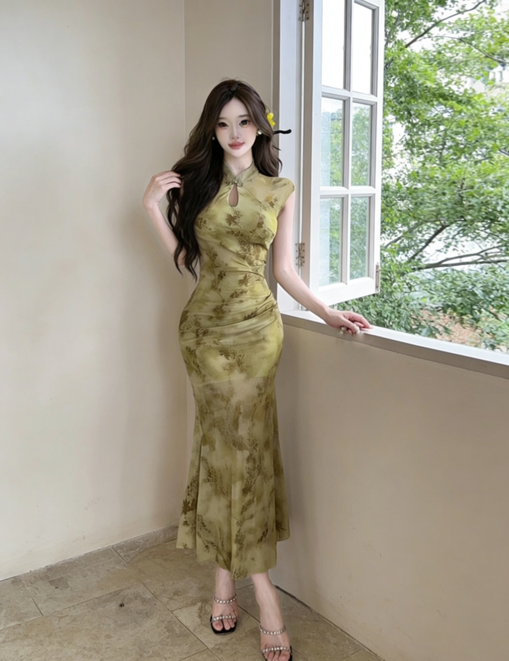 Floral package hip gauze cheongsam summer spicegirl dress