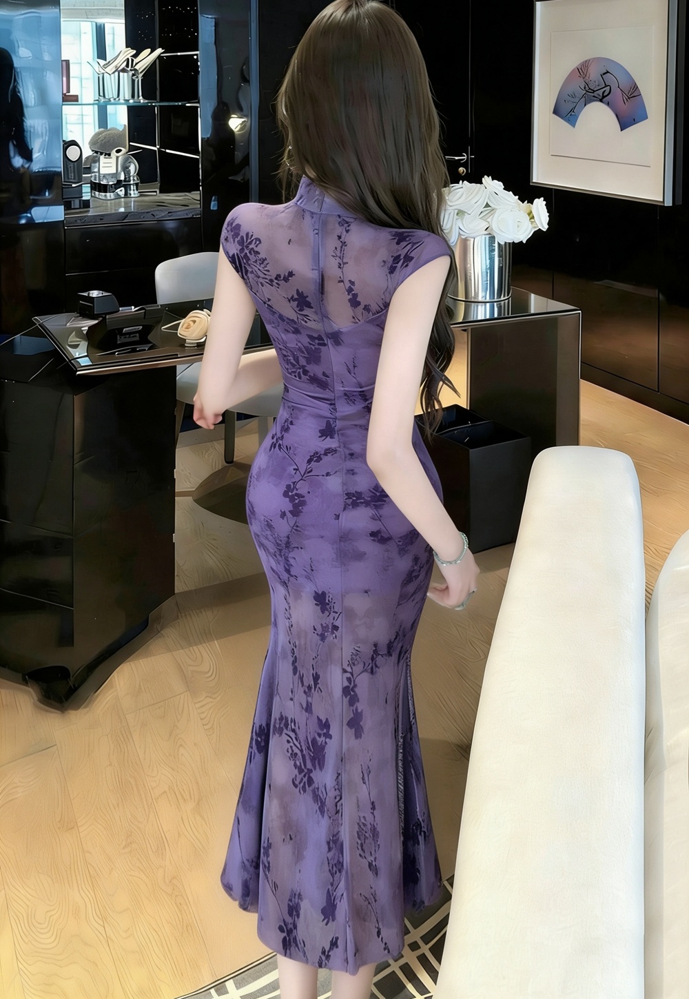 Floral package hip gauze cheongsam summer spicegirl dress