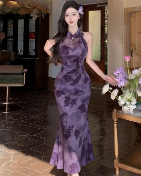 Halter mermaid long dress temperament cheongsam for women