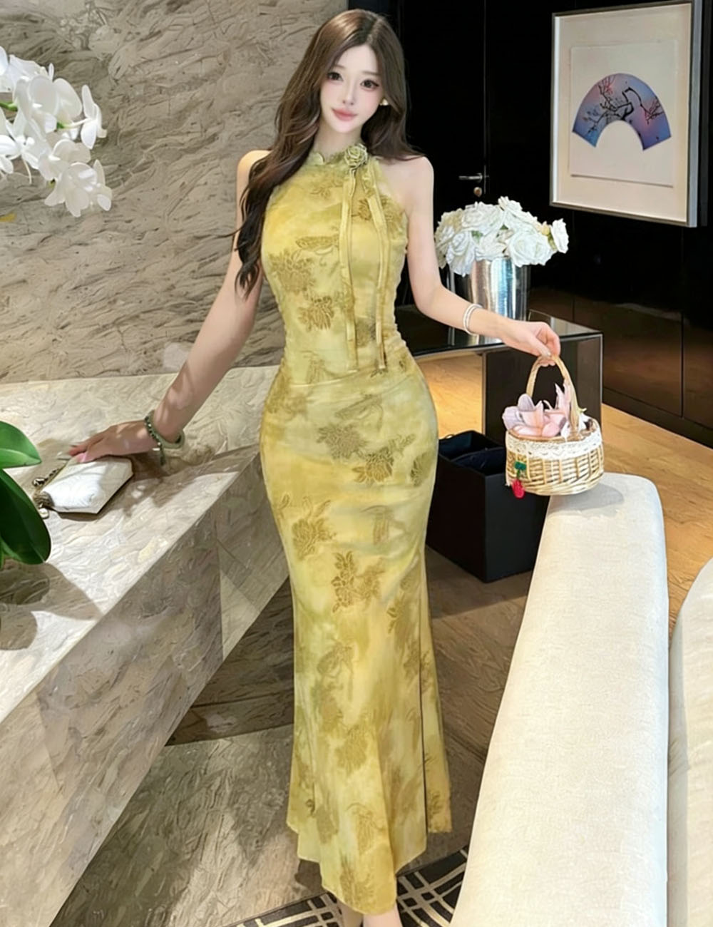 Halter mermaid long dress temperament cheongsam for women