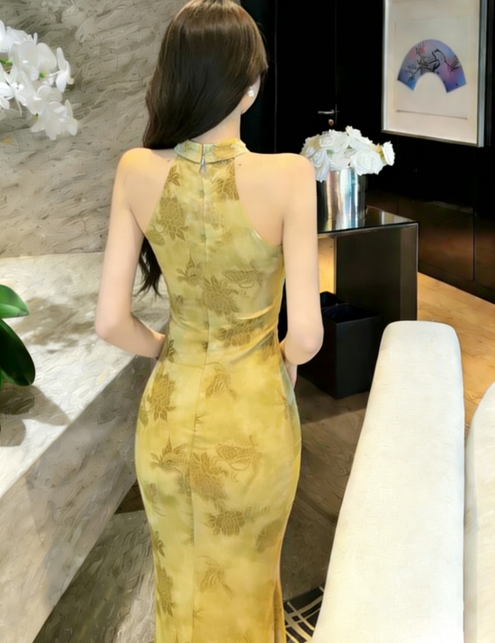 Halter mermaid long dress temperament cheongsam for women