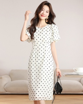 Spots chiffon polka dot white summer dress for women