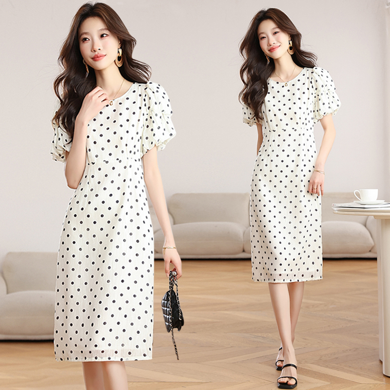 Spots chiffon polka dot white summer dress for women