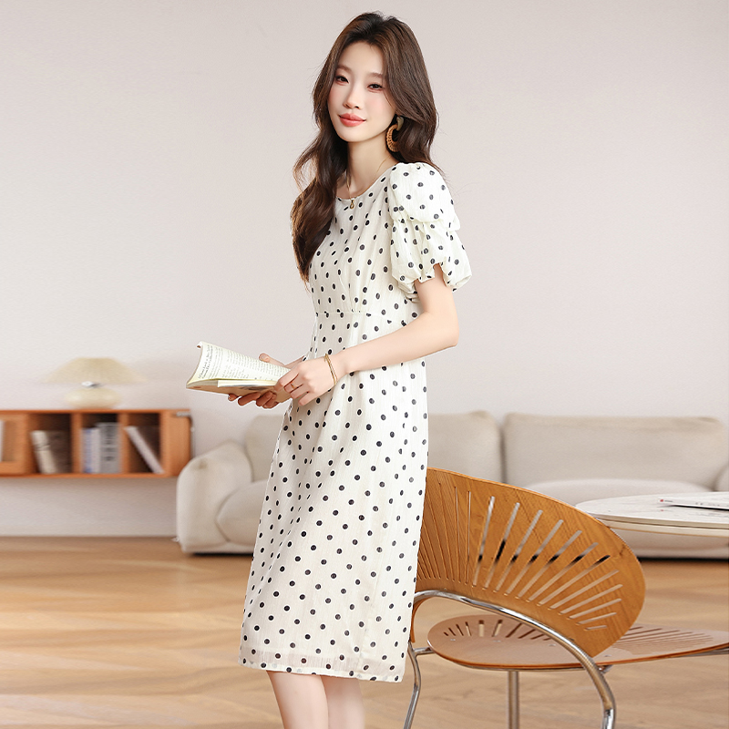 Spots chiffon polka dot white summer dress for women