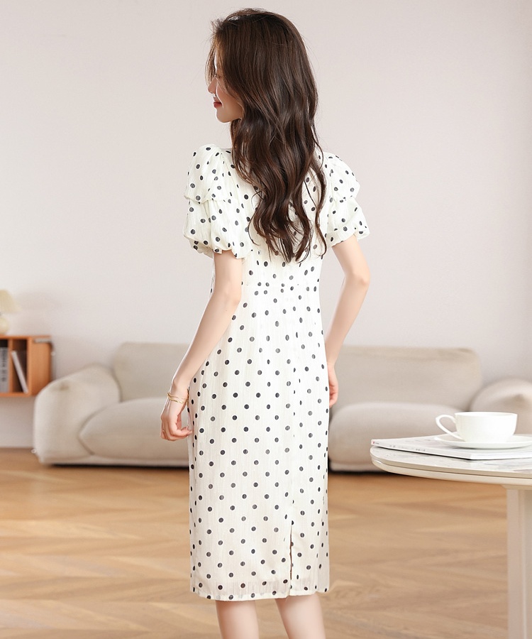Spots chiffon polka dot white summer dress for women